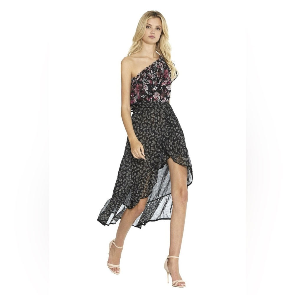 Misa Los Angeles Black and Pink Floral Dress